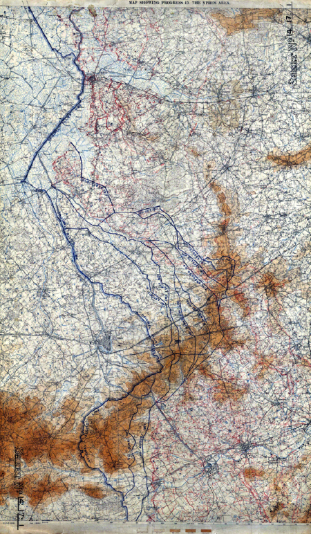 Marked in blue, the British advance at Ypres from July to November 1917